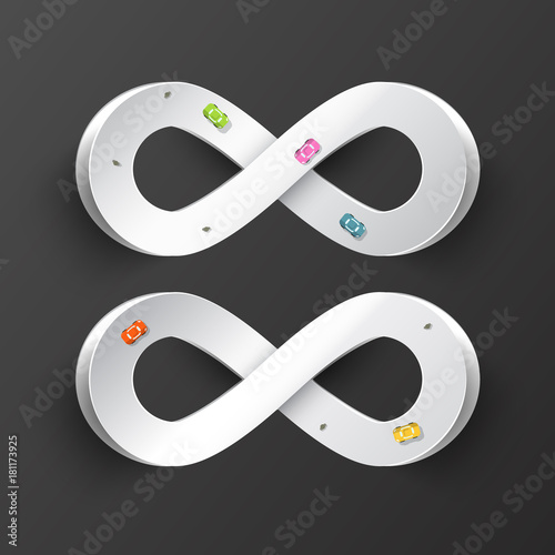 Infinity Symbol. Paper Infinite Road Symbols with Cars and People