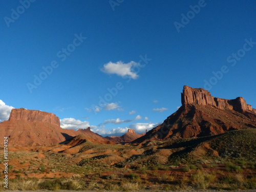 Chimney Rock Formations near Moab, Utah Against Blue Sky