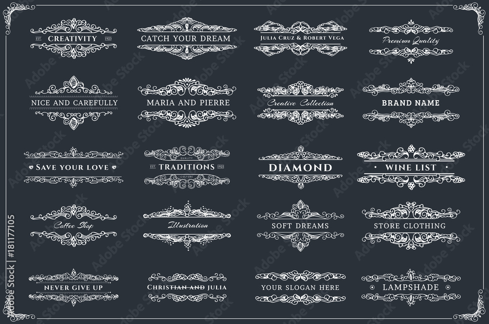 Collection of templates. Flourishes calligraphic ornaments and frames. Retro style of design elements, postcard, banners, logos. Vector template Collection of templates. Flourishes calligraphic ornaments and frames. Retro style of design elements, postcard, banners, logos. Vector template