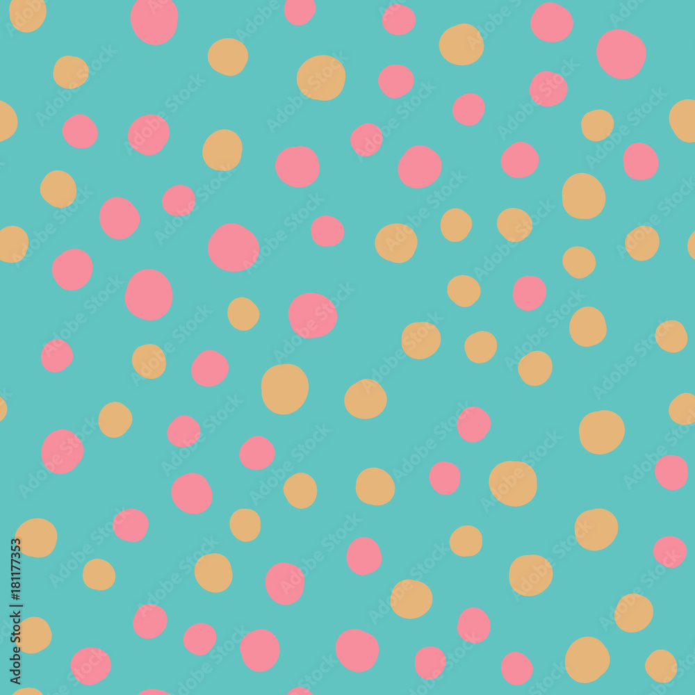 Blue Fun Hand Drawn Dots Asymmetrical Seamless Pattern, Dotted Swiss