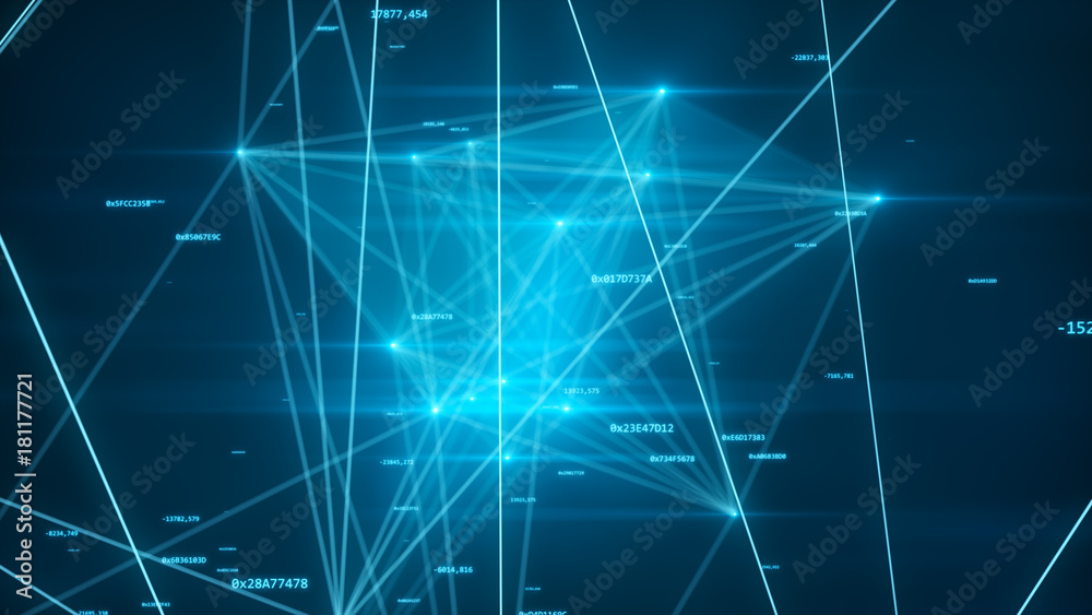 Abstract futuristic network with numbers and connections 3d illustration
