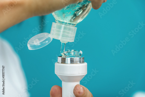 Ultrasound machine and gel in a beauty treatment salon.