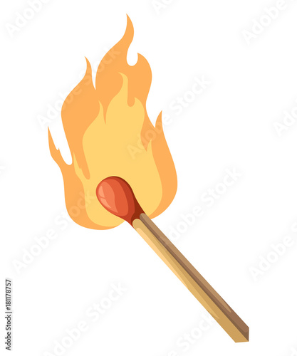 Burning Match Stick Illustration. Match With Fire. Vector illustration isolated on white.