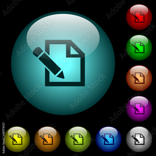 Edit with pencil icons in color illuminated glass buttons