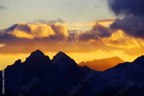 Sunset light over the Dolomites, Italy, Europe