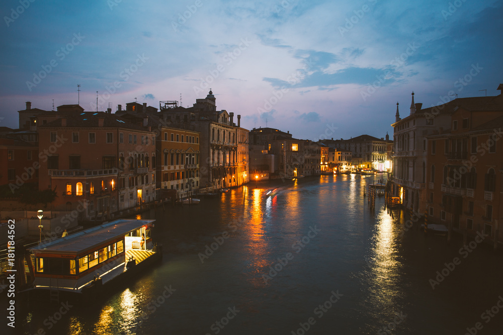 Venice, Italy. Grand Canal from Rialto bridge at twilight.