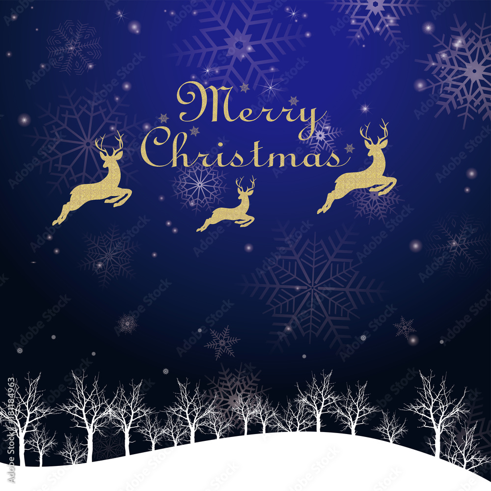クリスマスのイメージ背景画像 イラスト 夜景 赤 雪の結晶と樹氷の風景とトナカイ Stock Vector Adobe Stock