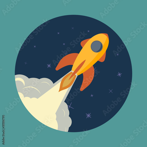 Space rocket launch, ship, vector. Start up concept illustration of a business product on the market.