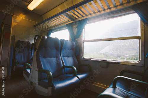 Interior of an Italian railway carriage. No people.