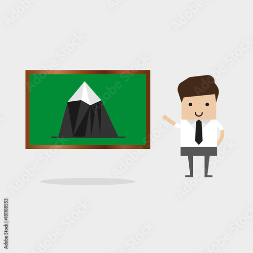 Teacher shows pointer on the map. Mountains, geography lesson. Flat design, vector illustration, vector.
