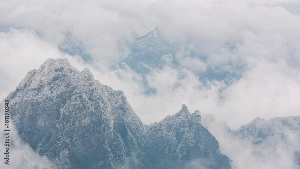 chinese mountain top park zhangjiajie full hd winter time snowy panorama china
