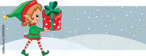 Santa's elf holding Christmas gift