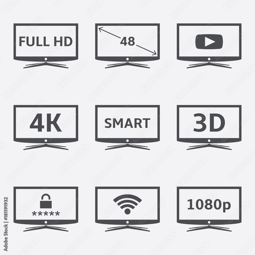 Modern LCD TV icons Modern LCD TV icons