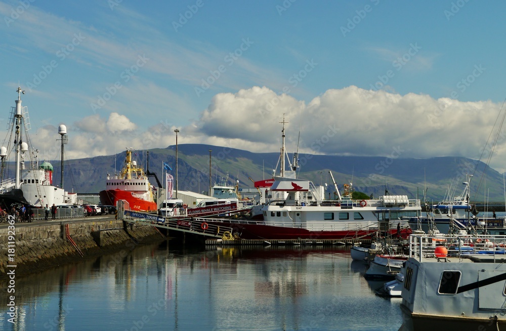Naklejka premium Schiffe im Hafen von Reykjavik in Island