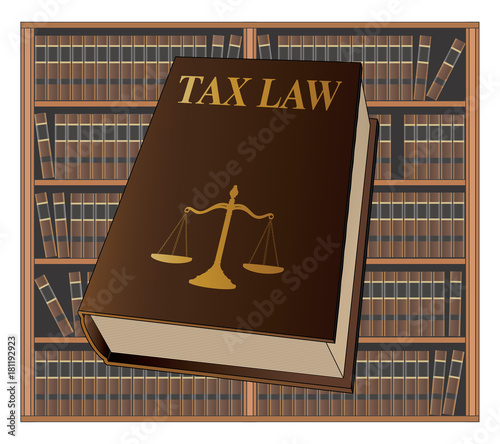 Tax Law is an illustration of a tax law book used by lawyers and judges. Represents legal matters and legal proceedings.