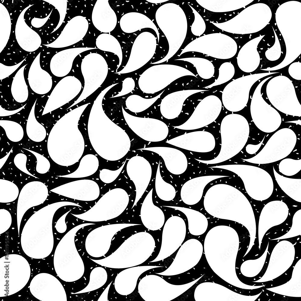 Seamless Black and White Paisley Pattern on White Stock Vector