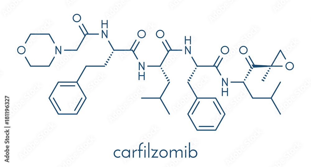 Carfilzomib (CFZ) multiple myeloma cancer drug molecule. Proteasome ...