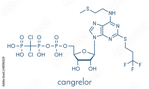 Cangrelor antiplatelet drug molecule. Skeletal formula. photo