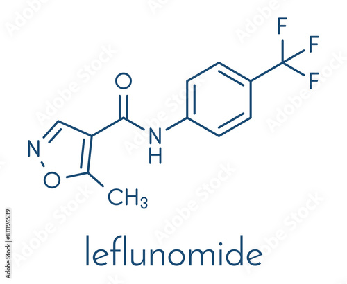 Leflunomide rheumatoid arthritis drug molecule. Skeletal formula.