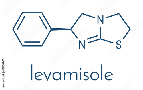 Levamisole antihelmintic drug molecule. levorotary isomer of tetramisole. Skeletal formula.