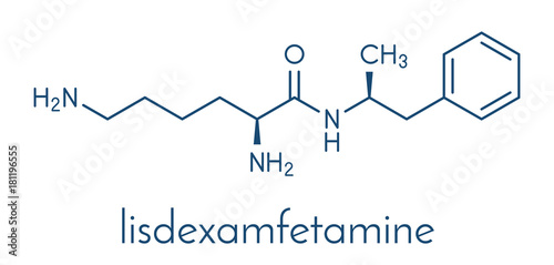 Lisdexamfetamine mesylate ADHD treatment drug molecule. Skeletal formula.
