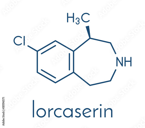 Lorcaserin obesity drug molecule. Skeletal formula.