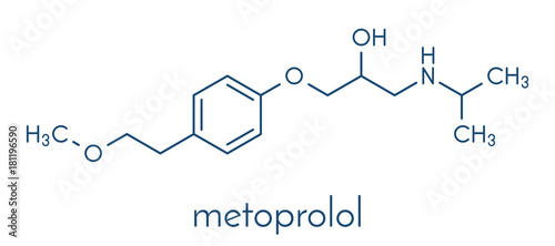 Metoprolol high blood pressure drug molecule (beta blocker). Skeletal formula.