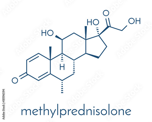 Methylprednisolone corticosteroid drug molecule. Skeletal formula. photo