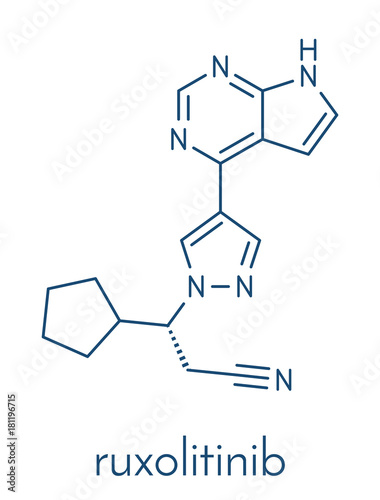 Ruxolitinib myelofibrosis cancer drug molecule (janus kinase inhibitor). Skeletal formula. photo