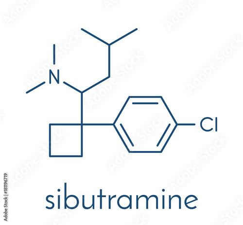 Sibutramine obesity drug molecule. Skeletal formula.