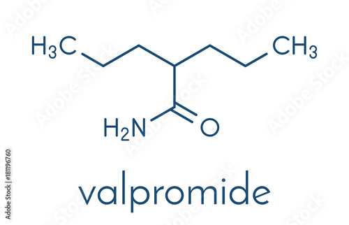 Valpromide seizures drug molecule (antiepileptic agent). Skeletal formula.