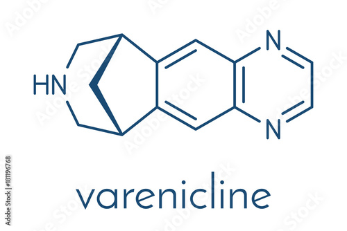 Varenicline smoking cessation drug molecule. Skeletal formula. photo