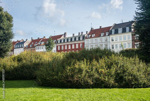 Row of colorful homes Copenhagen in Denmark