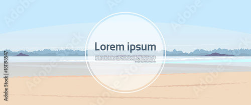 Template Horizontal Banner Beach And Seaside Landscape Copy Space Over Blue Sea Water With Sand Flat Vector Illustration