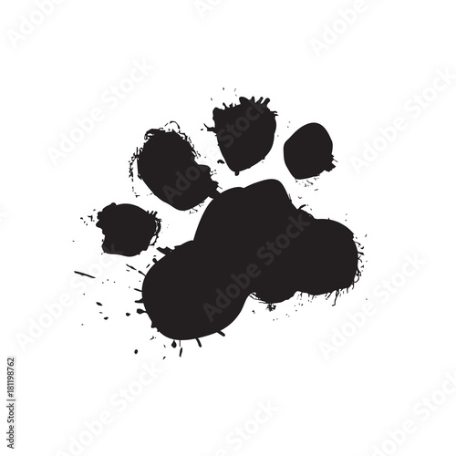 Grunge Dog Foot Print Black Paw Isolated On White Background Vector Illustration