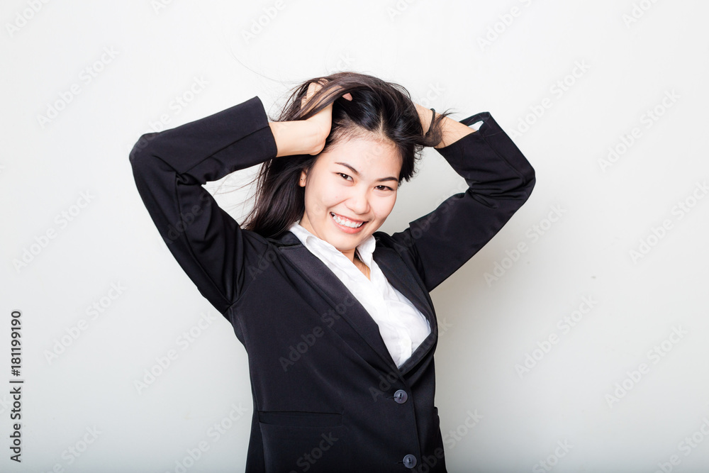 Portrait of young asian business with strong healthy long hair Portrait of young asian business with strong healthy long hair
