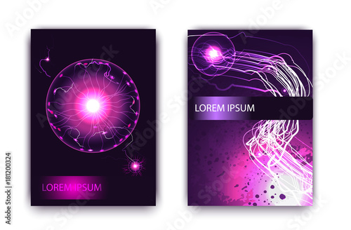 A set of 2 abstractions with mixed colorful Magic Ball and spheres. Futuristic abstract design. Used for banners, covers, layouts and posters or wallpaper modern design for mobile interfaces. Vector
