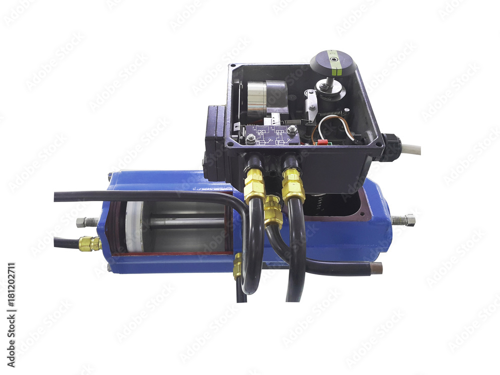 Fototapeta premium Control valves isolated on the white background, actuator control valve is used in Industial work,clipping path