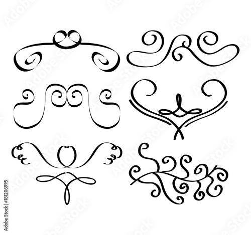 set of decorative calligraphic elements filigreee swirl dividers vector illustration