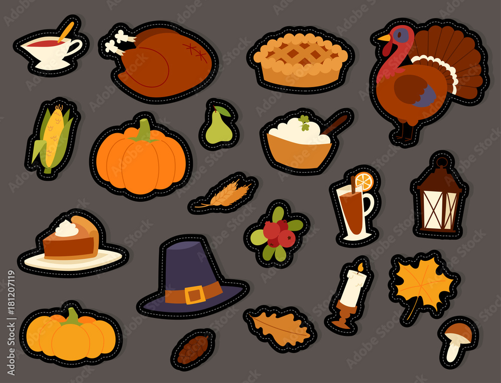 Happy thanksgiving day design holiday objects fresh food harvest autumn season vector illustration