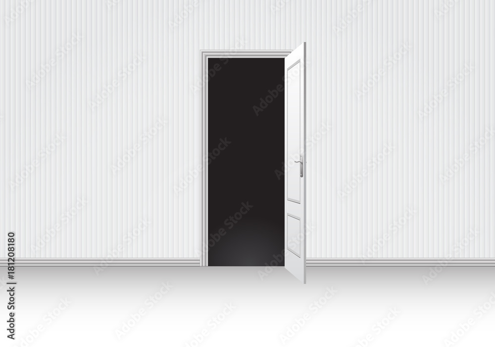 Realistic white room open door interior vector illustration. Realistic white room open door interior vector illustration.