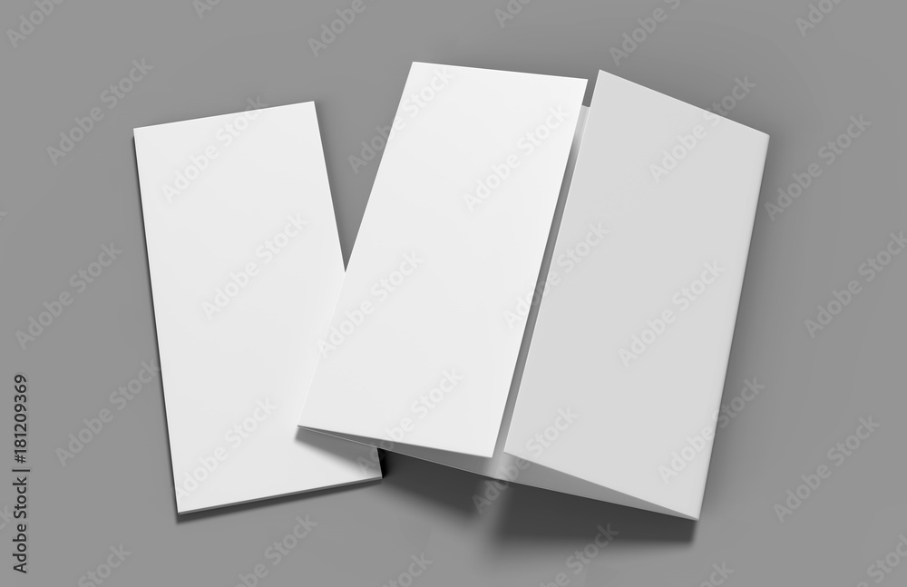 Double gate fold vertical four panel brochure blank white template for mock up and presentation design. 3d illustration. Double gate fold vertical four panel brochure blank white template for mock up and presentation design. 3d illustration.