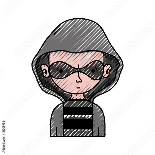 grated thief criminal with mask and coat hood