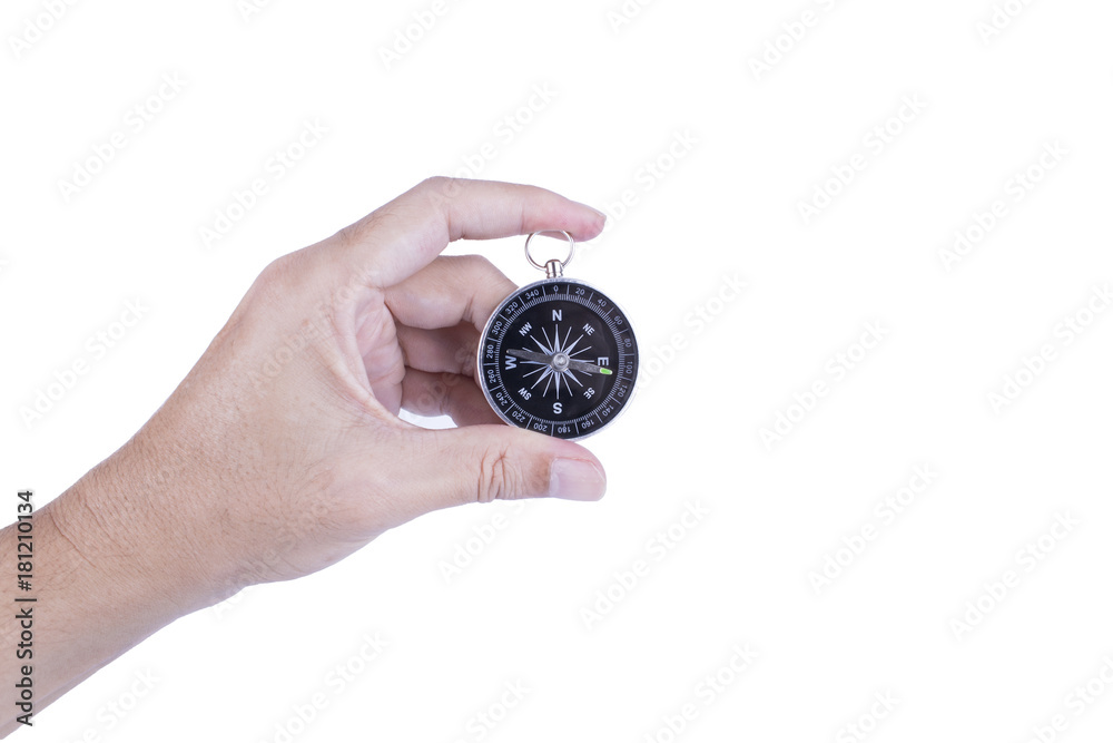 Classic compass Navigation in hand on a white background. Classic compass Navigation in hand on a white background.