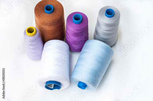Coils of Thread, Sewing Items for Tailor Craft on White Background