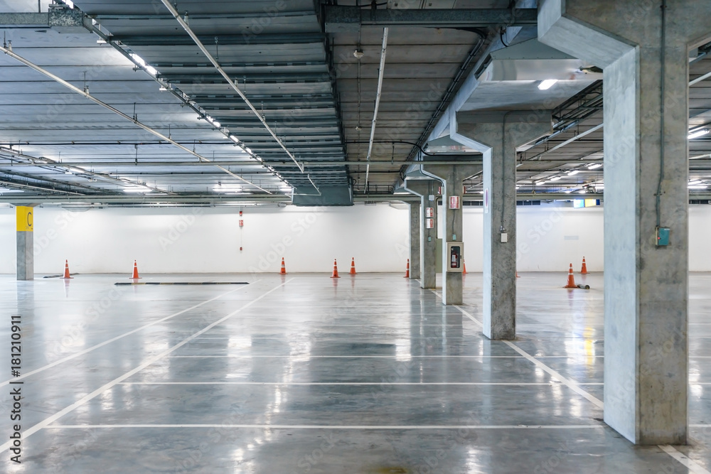 interior of parking garage with vacant parking lot in parking building, interior of parking garage with vacant parking lot in parking building,