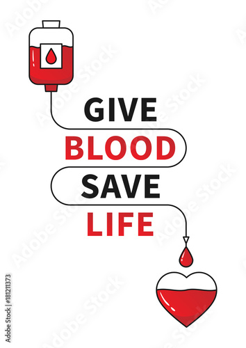 Blood Donation vector illustration with red heart and drop counter. Blood Donation line art concept with the red line connecting dropper and heart. Lifesaver campaign template graphic design.