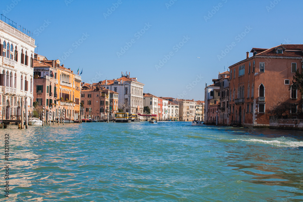 Fototapeta premium Venice City of Italy. View on Grand Canal, Venetian Landscape with boats and gondolas