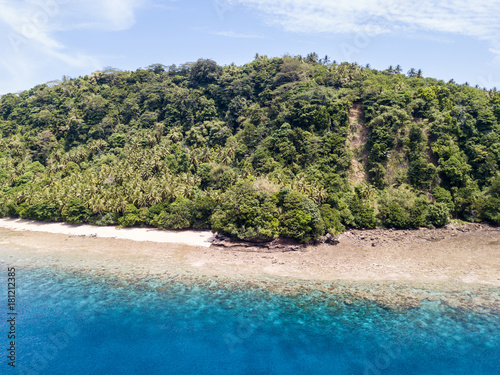 Aerial View of Coral Reef and Tropical Island in Banda Sea