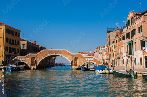 Venice City of Italy. View on Grand Canal  Venetian Landscape with boats and gondolas